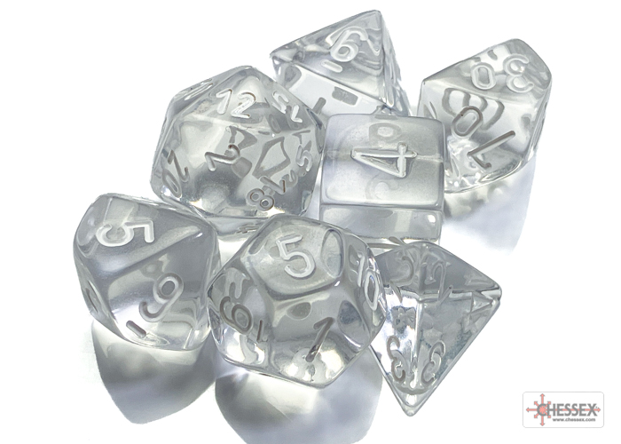 Translucent Clear/white 7ct Polyhedral Dice Set - CHX23071